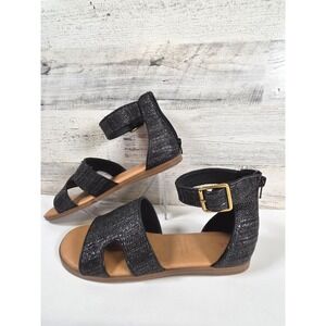 LC Lauren Conrad Sandals Womens 7.5 Black‎ Woven Ankle Strap New